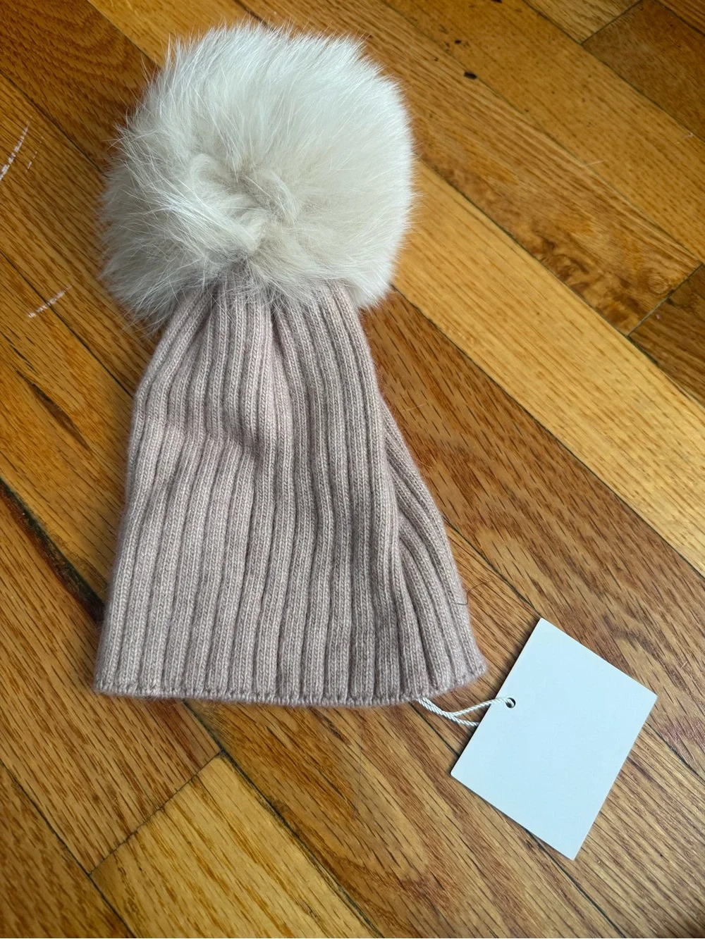 Cream Pom Pom Ribbed Beanie